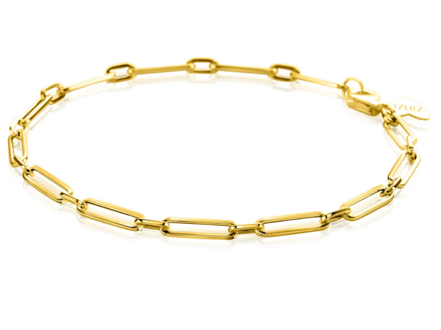 ZINZI Gold 14 karaat gouden armband met trendy paperclip/closed for ever-schakels met tussenoog van 3mm breed. De lengte van de armband is 19cm. Vervaardigd van geheel 14 karaat goud (585). En herkenbaar 'Zinzi' door het kleine gouden Zinzi hartje bij de sluiting.
